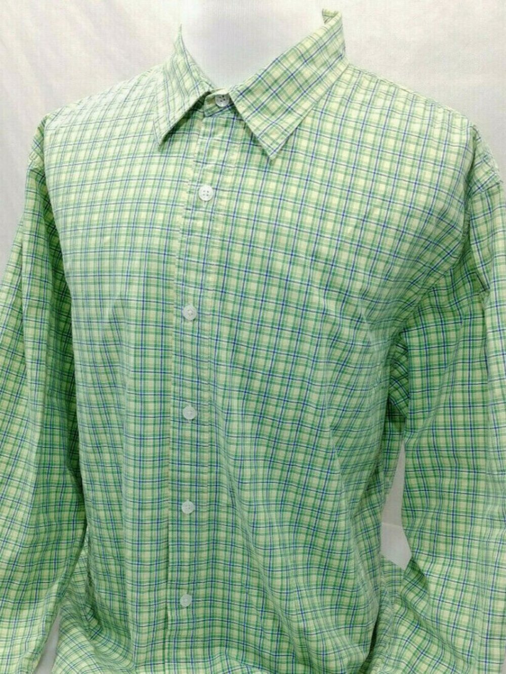BKE Buckle Regular Fit Green Blue Plaid Cool Cotton Button Front Shirt Mens XL